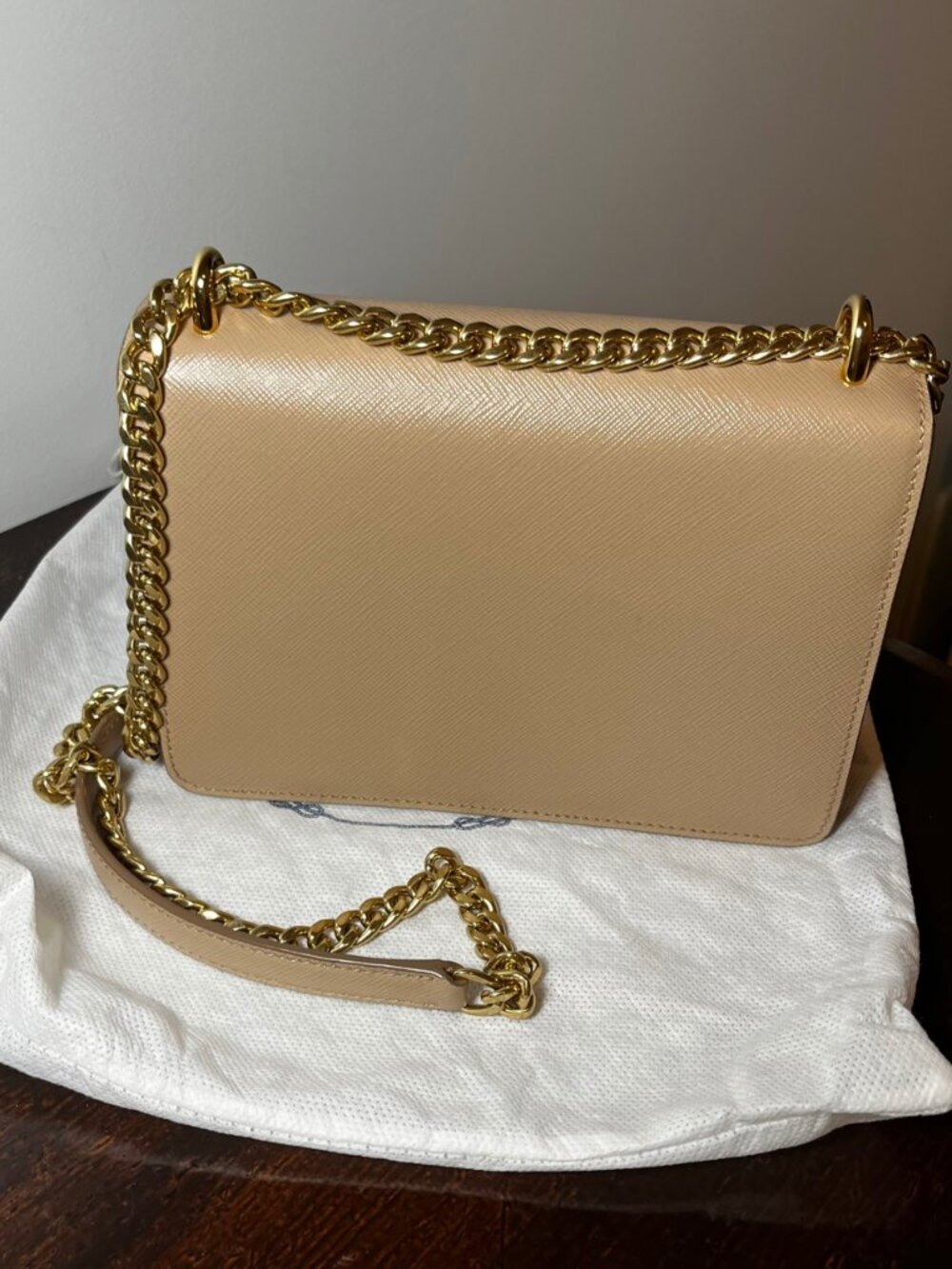 Prada Saffiano Envelope Shoulder Bag Beige – Excellent Condition